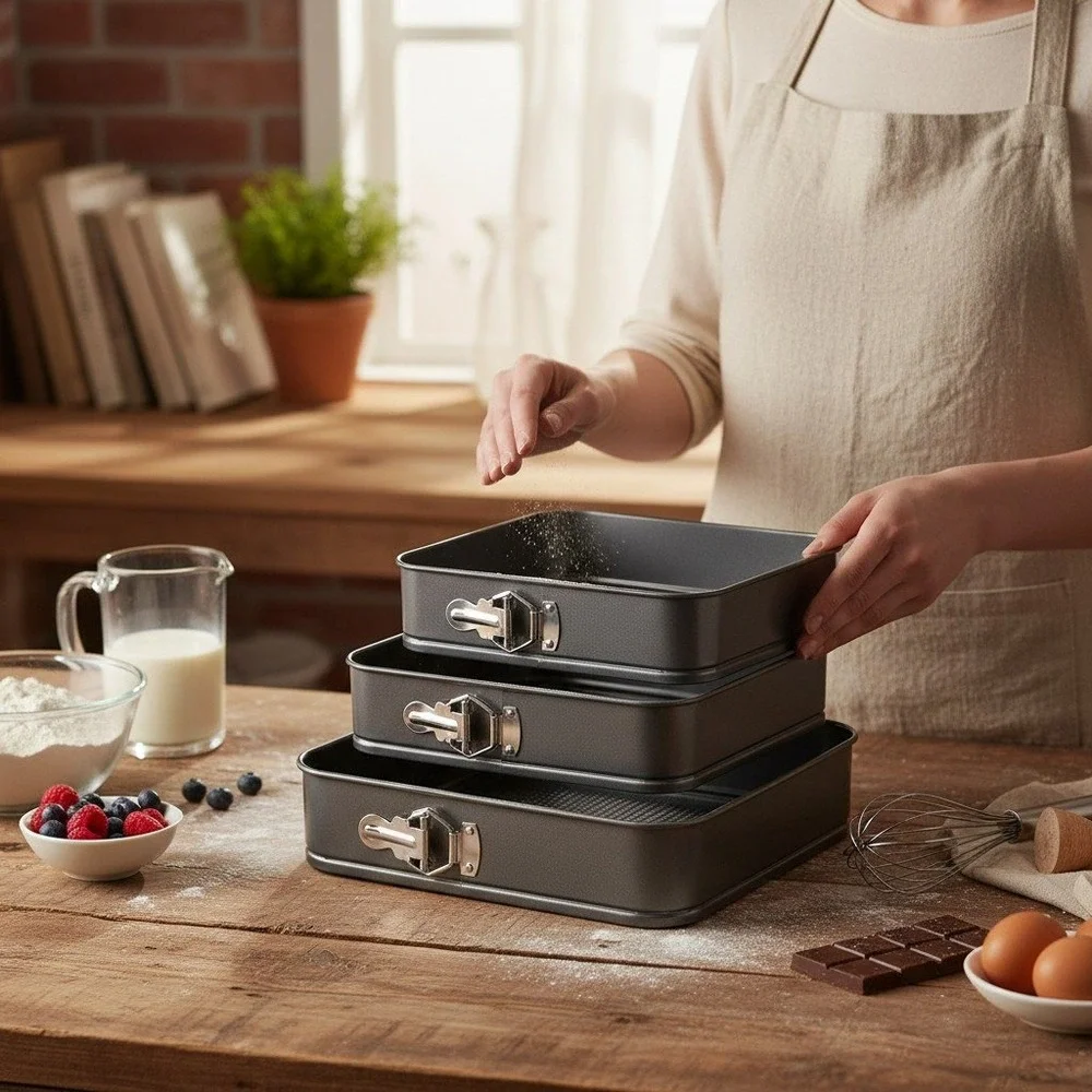 CKBAKIE Springform Cake Pans Set of 3 Square Grey Baking Pans New